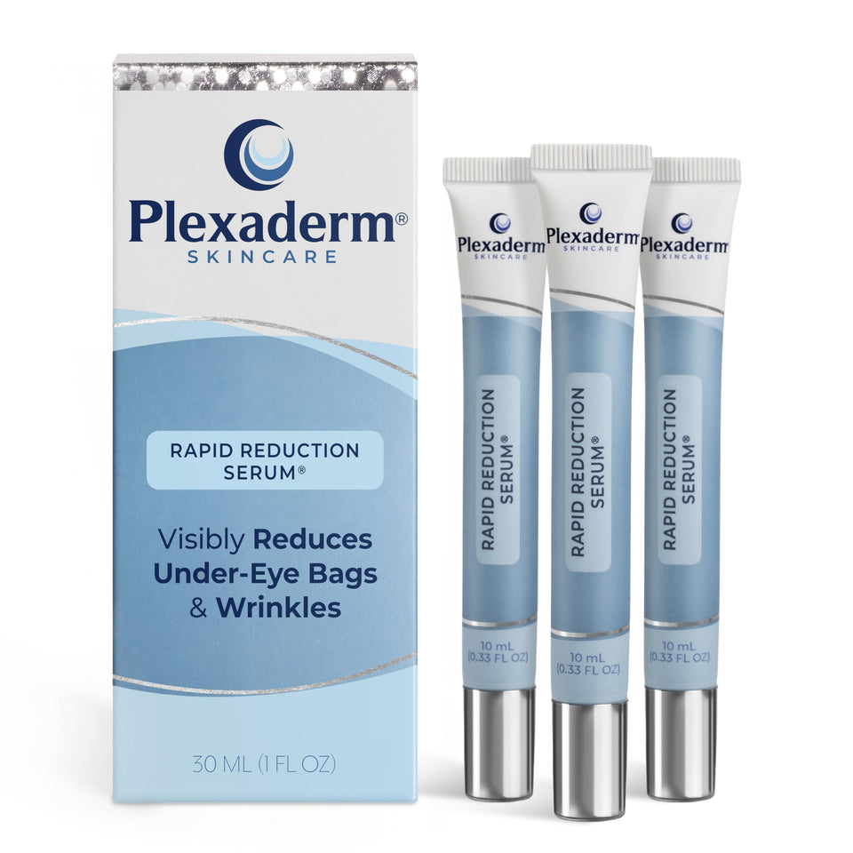 Plexaderm front packaging showing three tubes and clear benefits