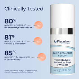 Plexaderm bottle on a vanity with mirror suggesting everyday beauty routine use