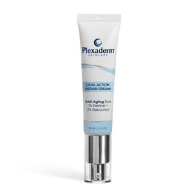 Plexaderm front packaging showing bottle and label, highlights targeted neck care benefit
