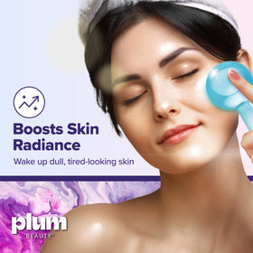 Plum Beauty tool being used under eyes to reduce puffiness and soothe skin