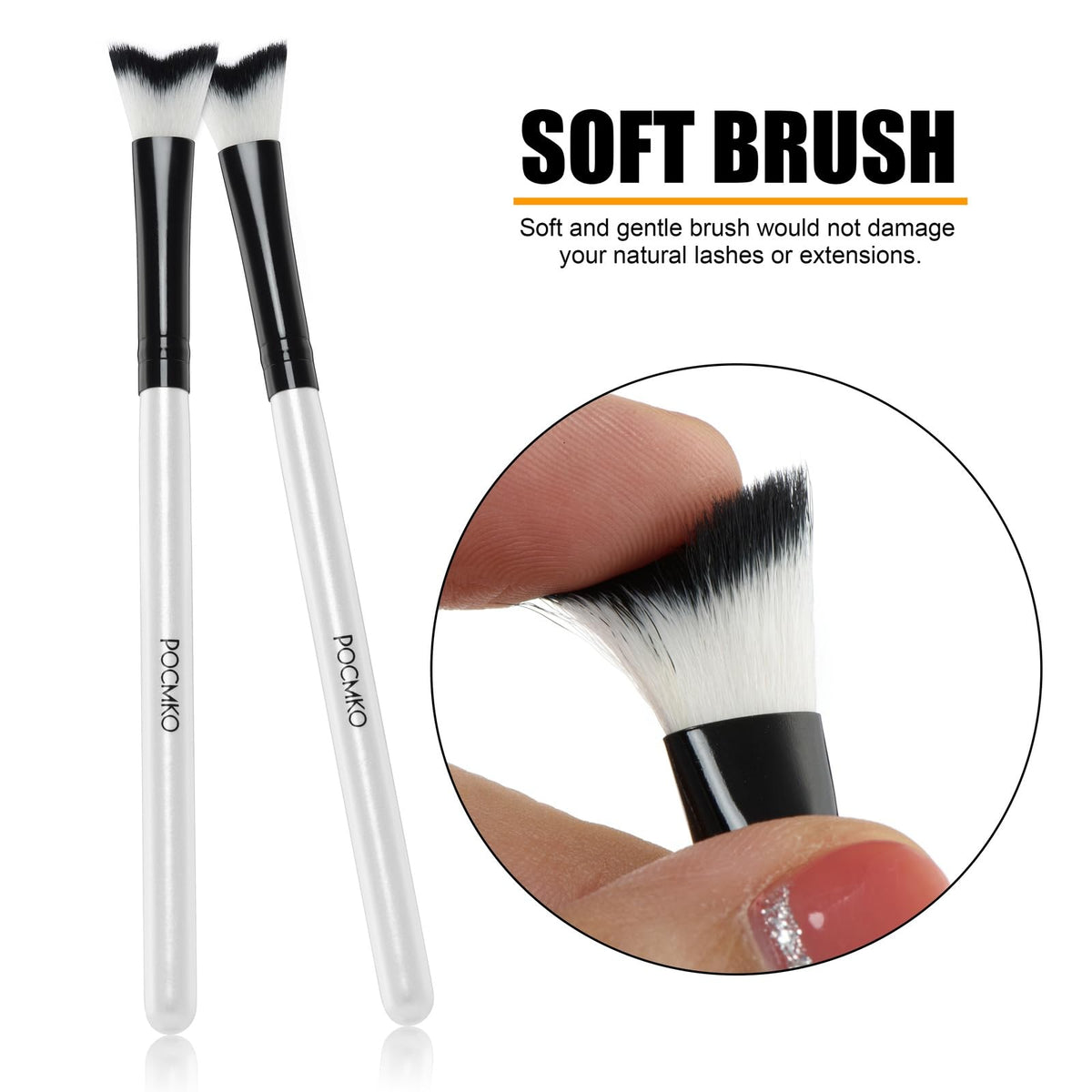POCMKO brush in use cleaning eyelash extensions showing improved removal of residue