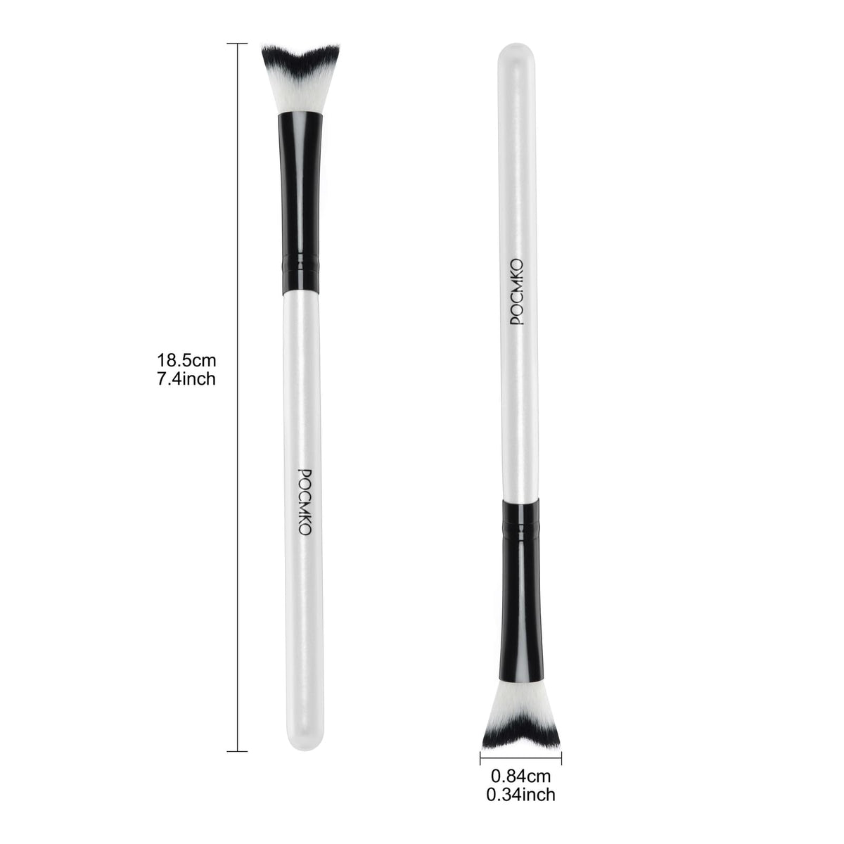 POCMKO brush next to hand and ruler illustrating 7.4 inch size for easy handling