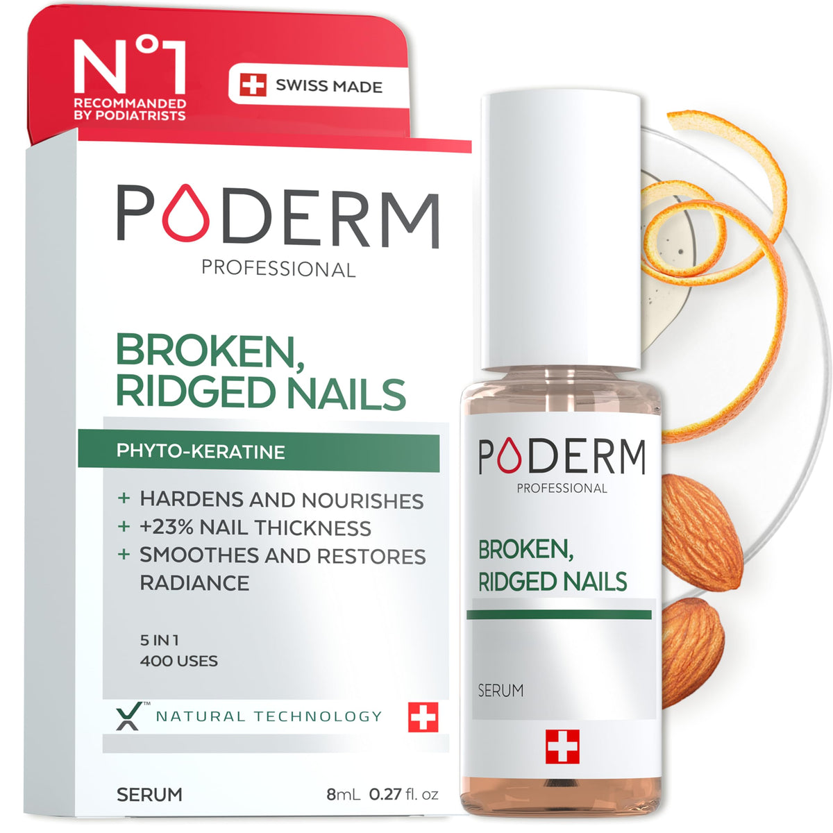 PODERM front packaging showing bottle and label for nourishing nail repair
