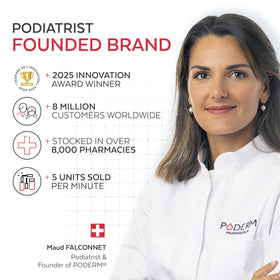 PODERM ingredient bottles of organic oils communicating natural, certified ingredients