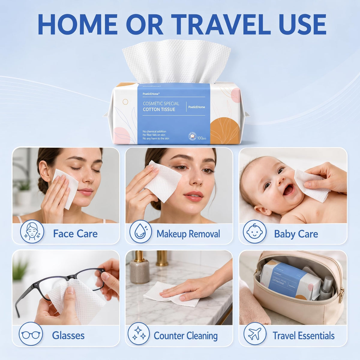 PoeticEHome wipe cleaning a baby’s face gently for sensitive-skin care benefit