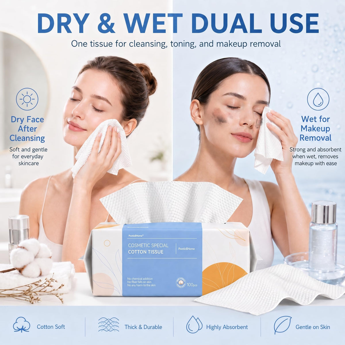 PoeticEHome wipe removing makeup gently on cheek with effective cleansing benefit