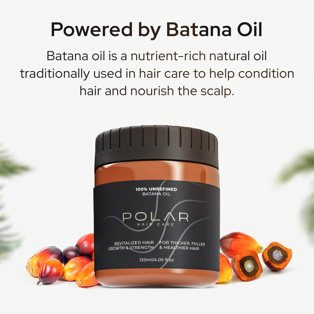 Polar Hair close-up of label showing 100% unrefined Batana oil benefits