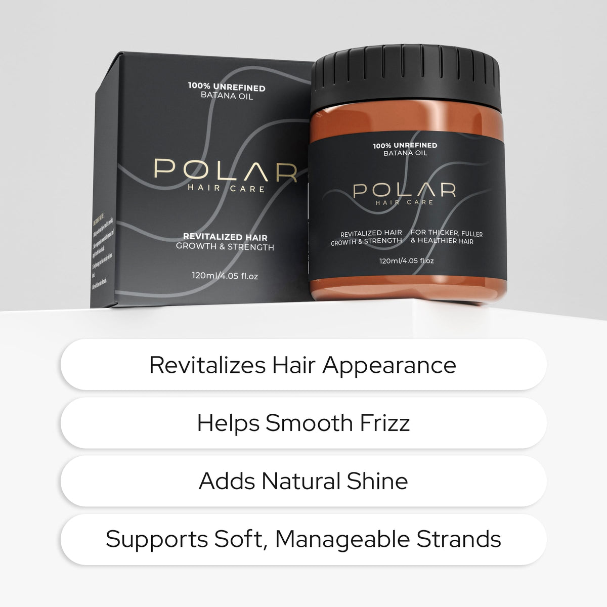 Polar Hair oil texture poured from bottle highlighting rich unrefined consistency