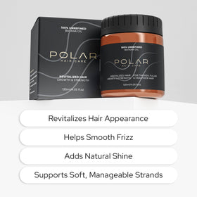 Polar Hair oil texture poured from bottle highlighting rich unrefined consistency