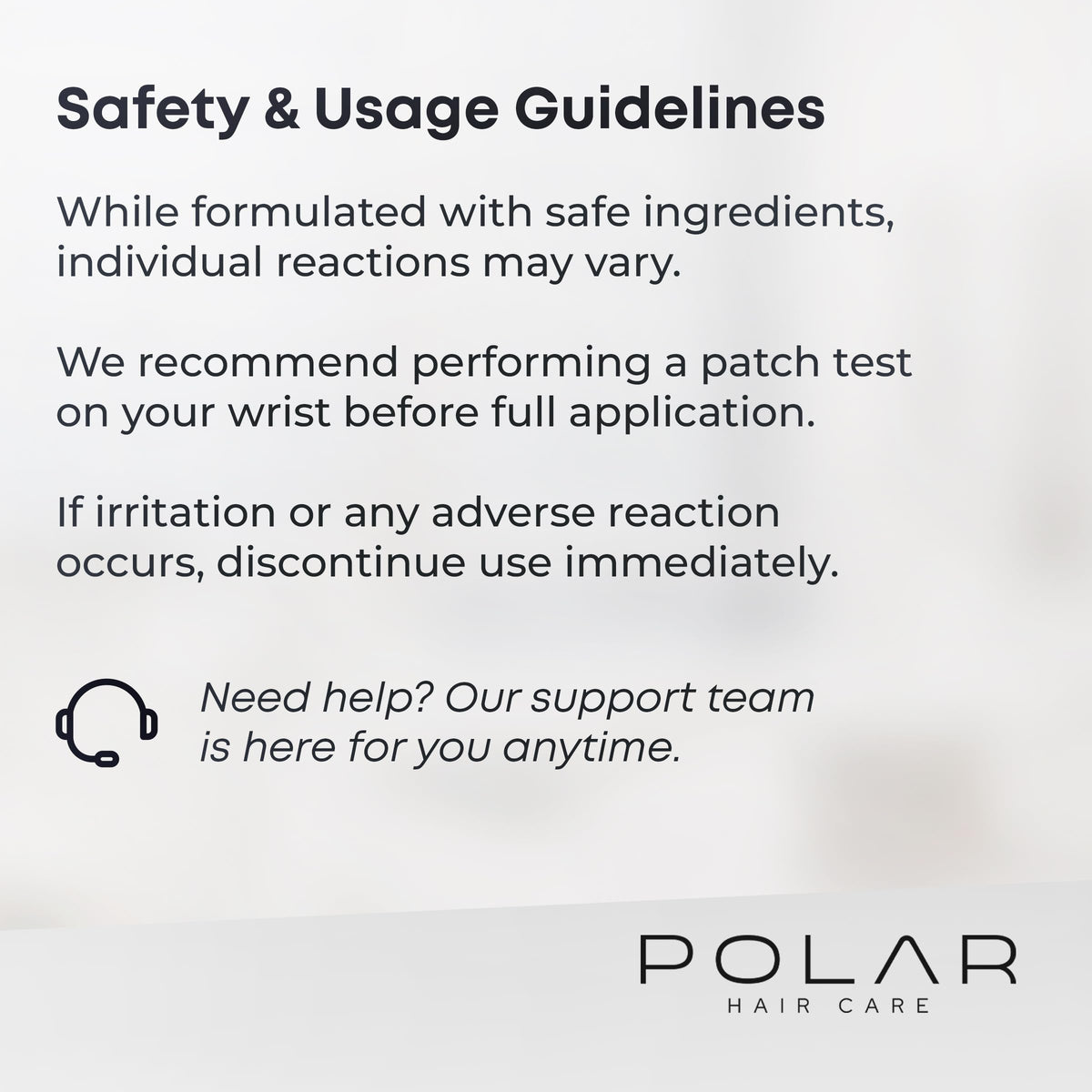 Polar Hair bottle label detail highlighting product information and gentle formula