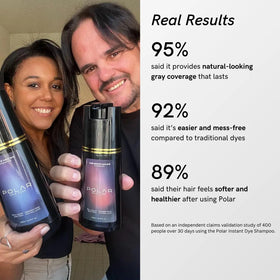 Polar Hair bottle in hand while applying to damp hair for convenient home use