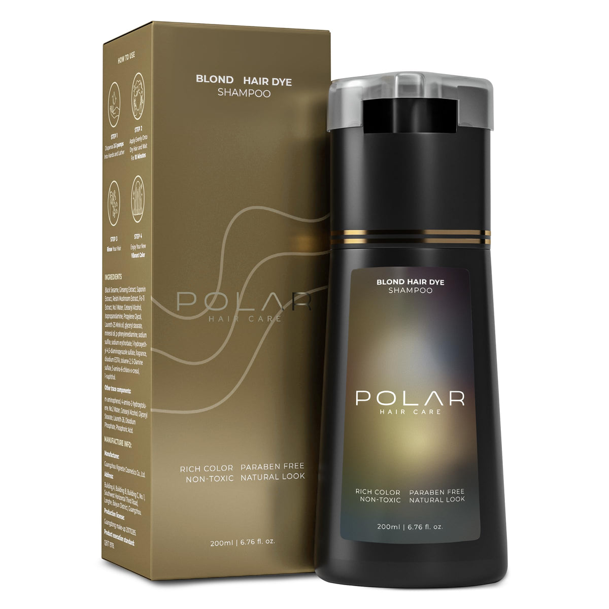 POLAR HAIR CARE front bottle shot showing golden blonde shampoo for quick tone refresh