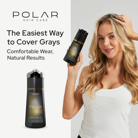 POLAR HAIR CARE on a bathroom shelf in a lifestyle setting suggesting daily routine compatibility