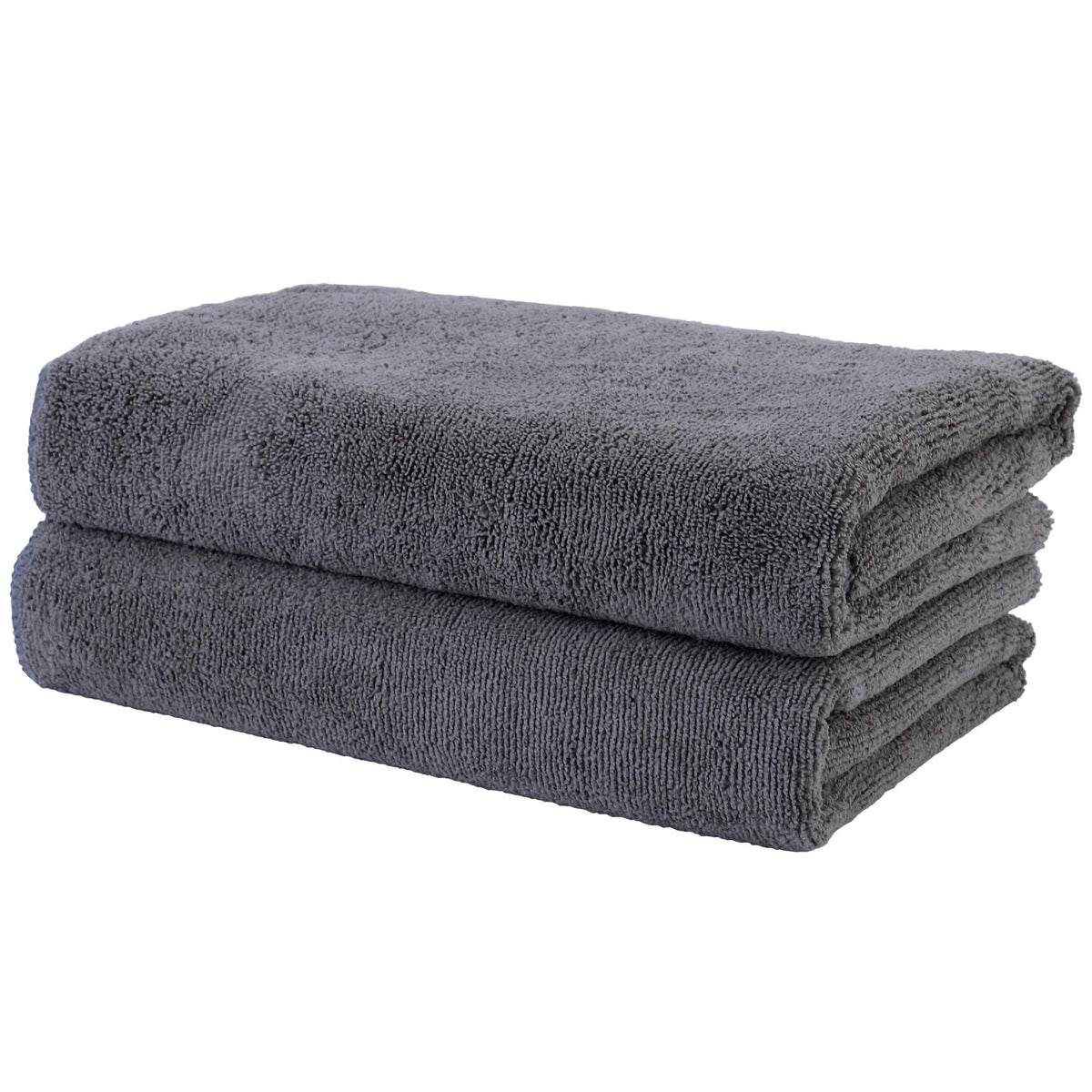 POLYTE front view of two dark gray towels showing professional appearance and durability