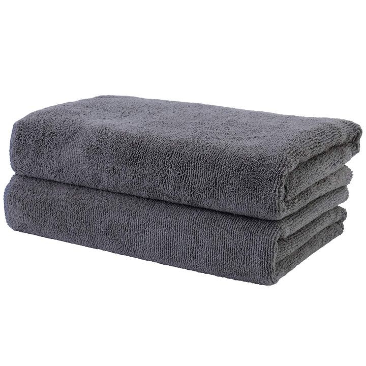 POLYTE front view of two dark gray towels showing professional appearance and durability