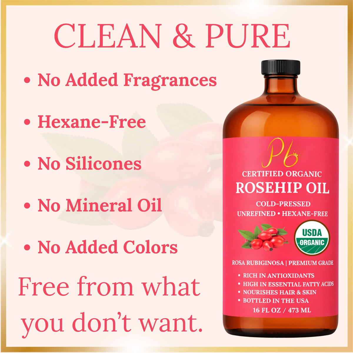 Pomberries rosehip oil applied to face demonstrating hydration and smooth finish
