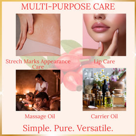Pomberries rosehip oil on bathroom shelf in lifestyle scene conveying daily routine