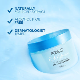 POND’S 3.4 oz jar next to hand for size and travel-friendly benefit