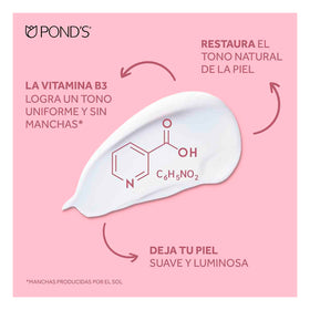 Close up of POND'S ingredient label highlighting Niacinamide benefit