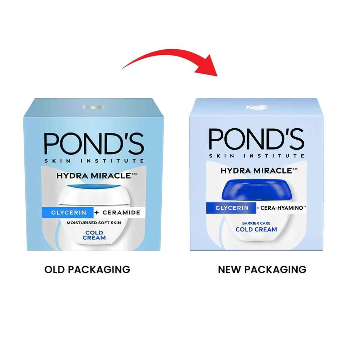 POND'S label close-up showing product name and moisturizing claims