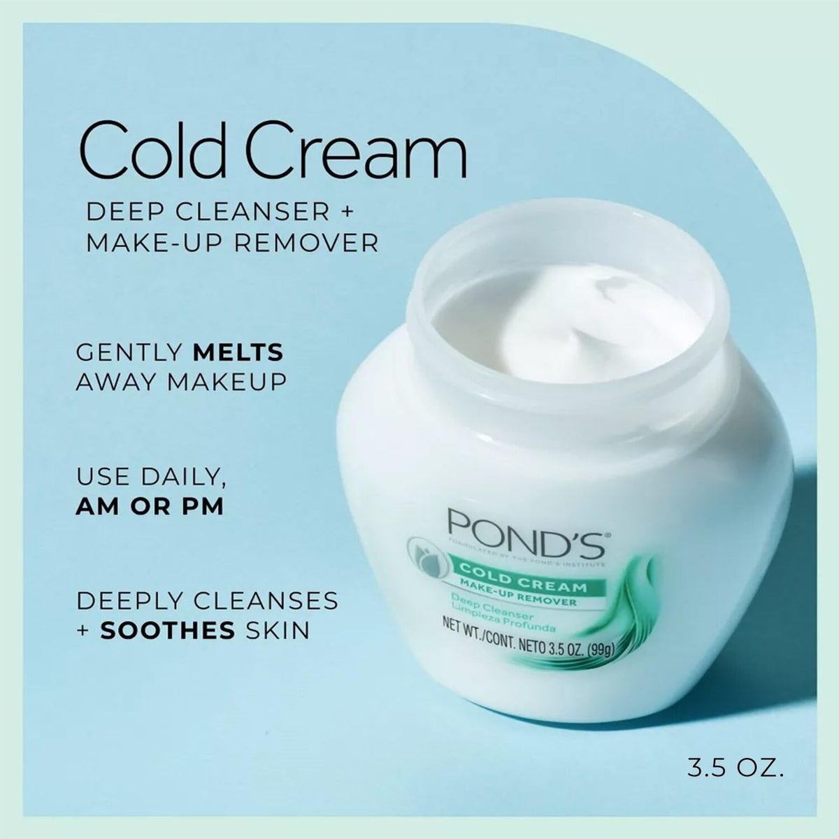 POND'S cold cream open jar texture, creamy formula moisturizes skin