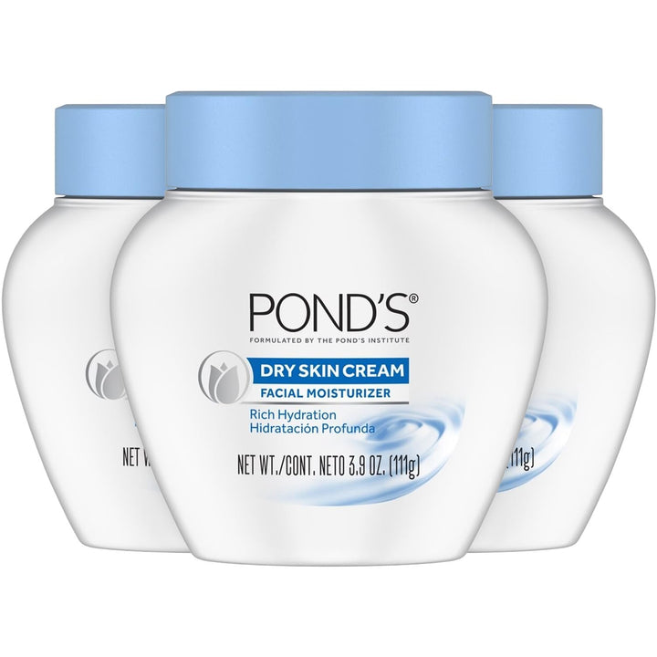 POND’S front jar showing label and three-pack value for trusted hydration