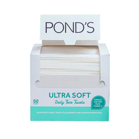 POND’S front packaging showing 50-count biobased dry face towels for convenience