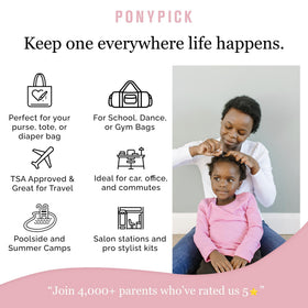 Pony Pick on bathroom counter ready to speed daily hair routines