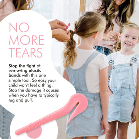 Pony Pick removing elastic from child's hair to prevent tugging and breakage