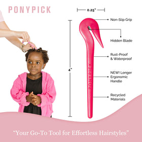 Pony Pick removing elastic on child minimizing tug and discomfort