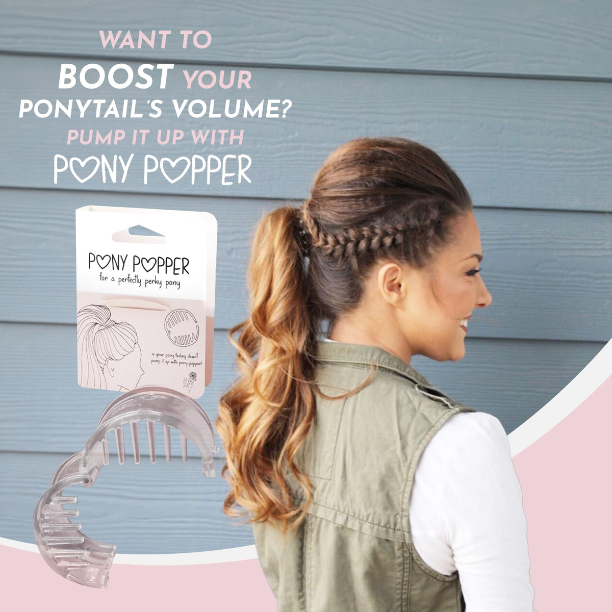 Pony Popper placed in purse near mirror showing on-the-go styling benefit