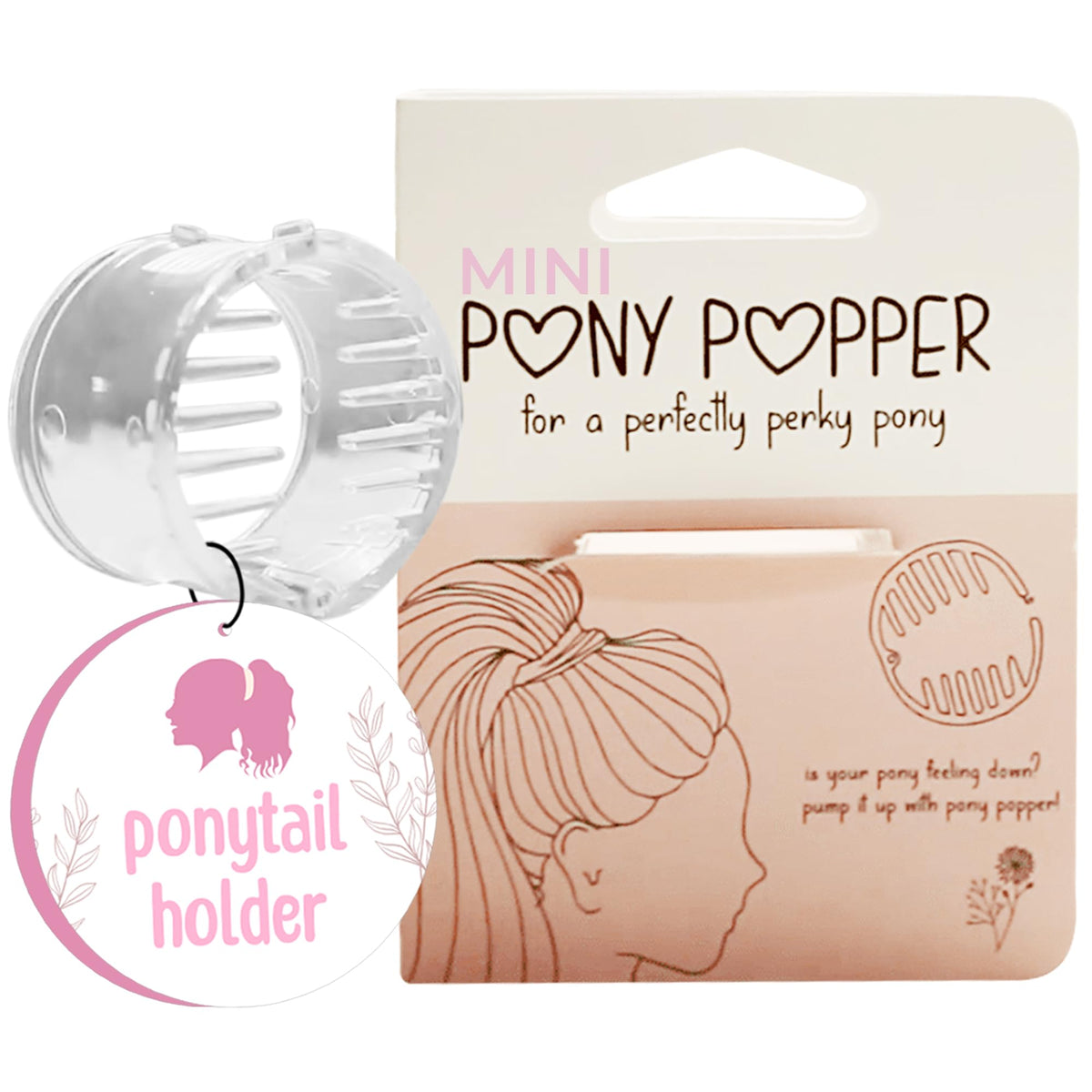 Pony Popper mini front view showing compact clip and clear finish, easy lift