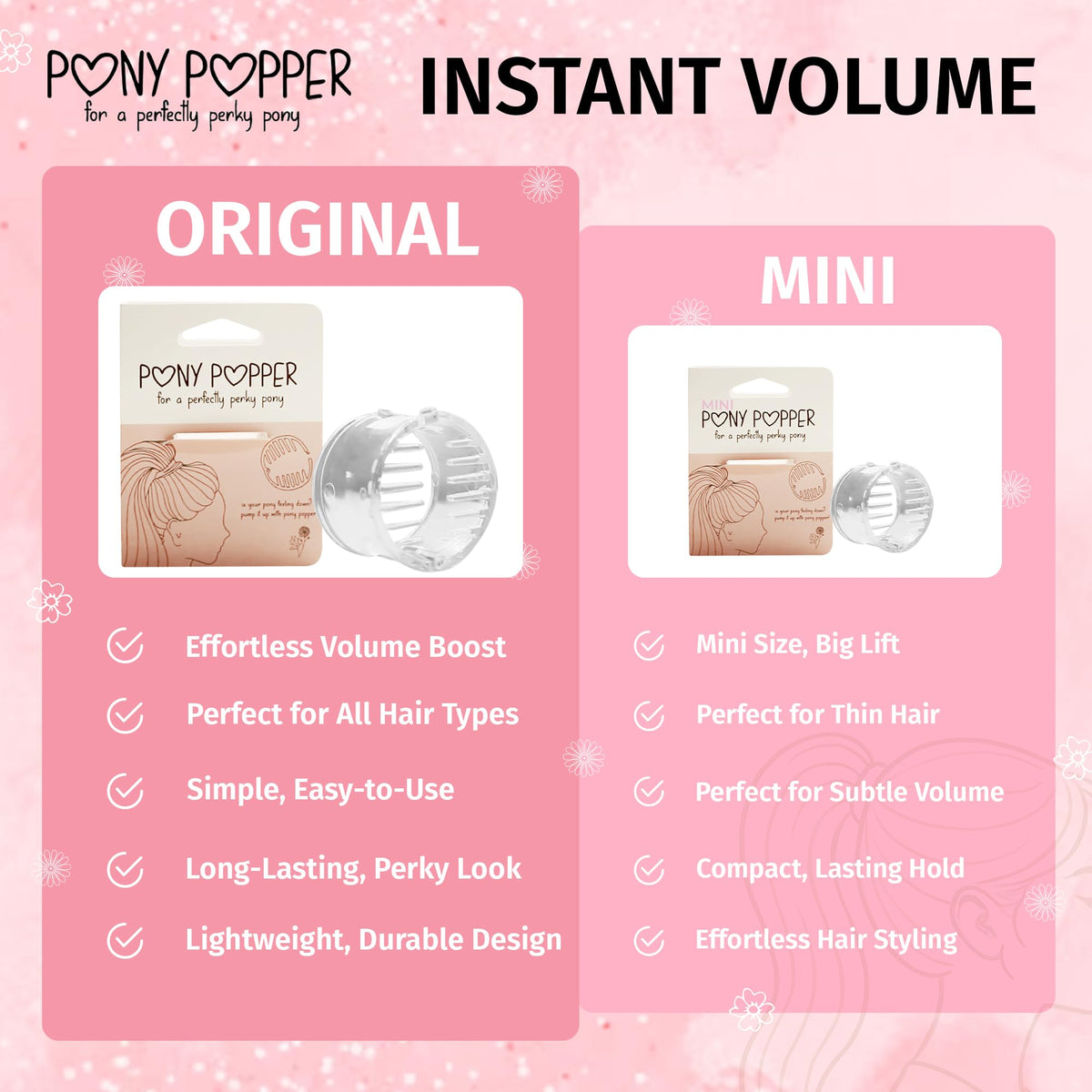 Pony Popper used on shorter hair half-up style adding volume benefit