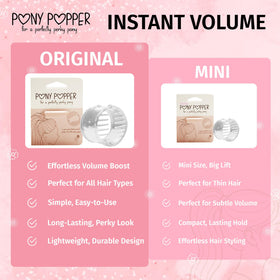 Pony Popper used on shorter hair half-up style adding volume benefit