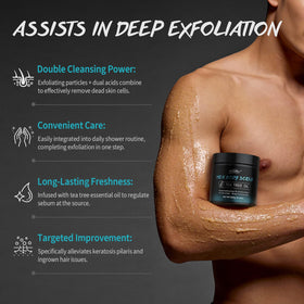 POP MODERN.C men scrubbing in shower illustrating efficient two-in-one cleansing