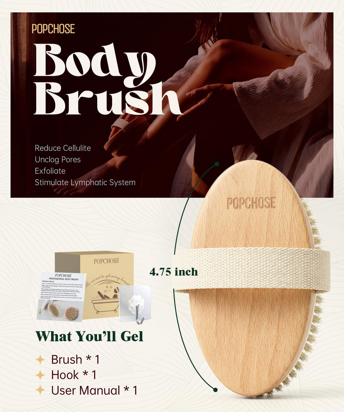 POPCHOSE cotton strap on brush providing secure grip and easy handling
