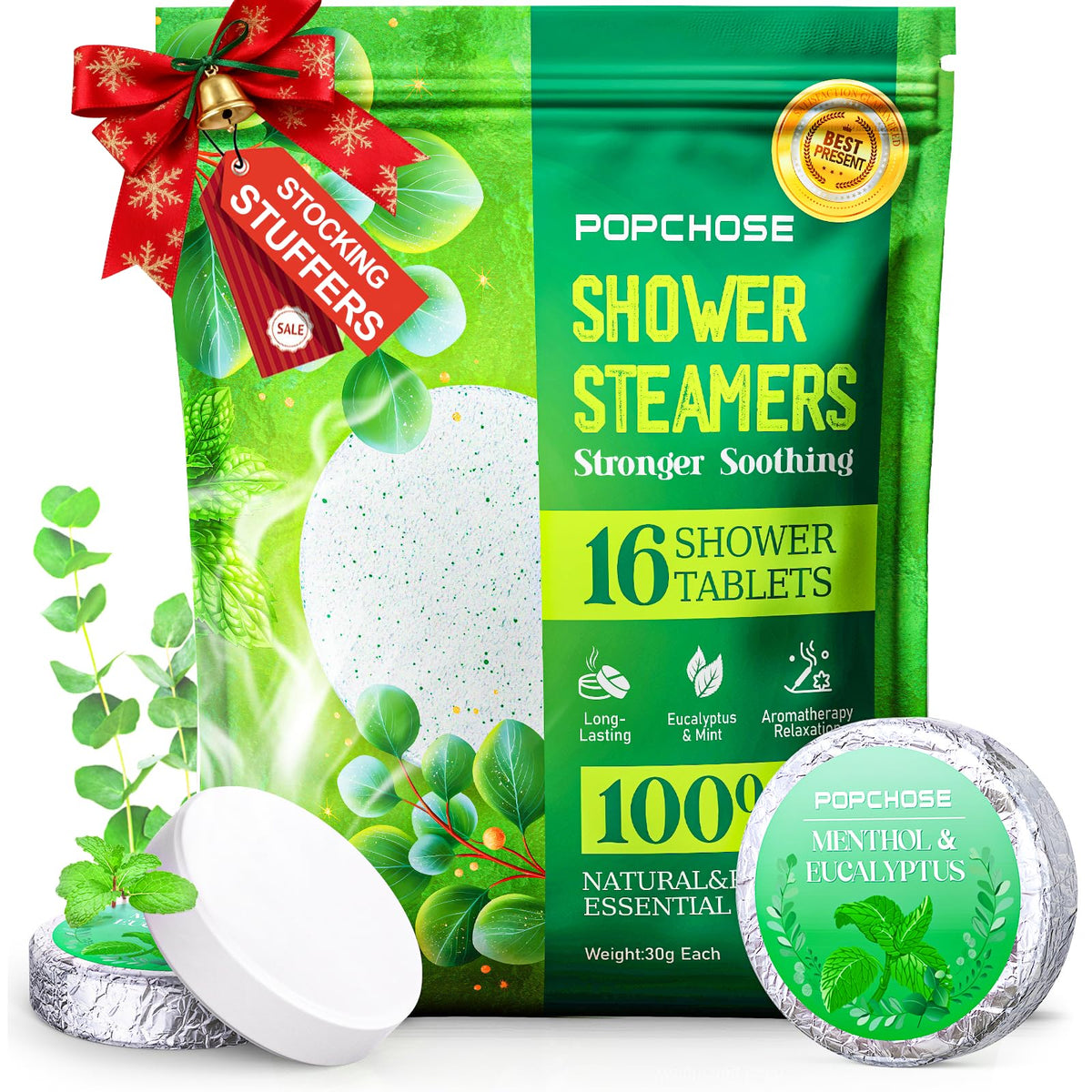 POPCHOSE front packaging showing 16-pack and eucalyptus benefit