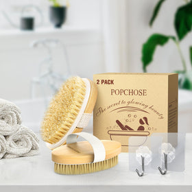 POPCHOSE product label and materials close-up highlighting natural bristle sustainability