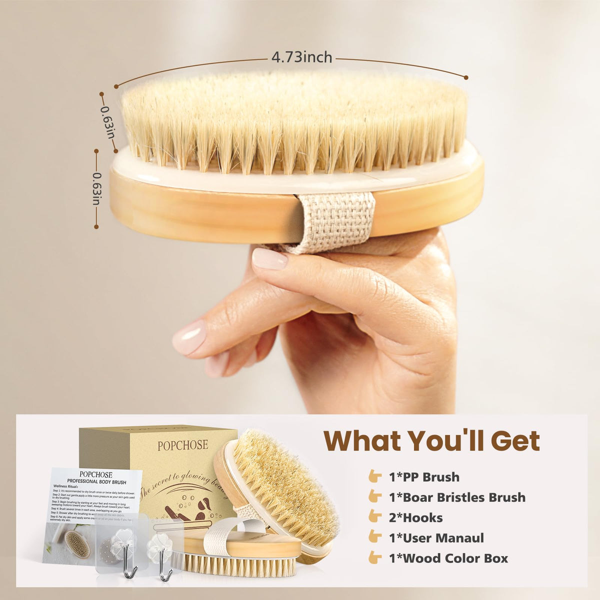 POPCHOSE brushes beside a hand showing scale and easy grip for controlled strokes