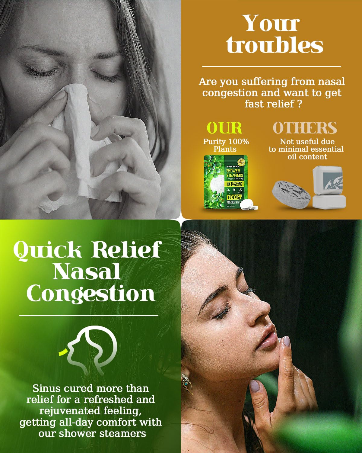 POPCHOSE steamer on shower floor releasing steam for clearer breathing