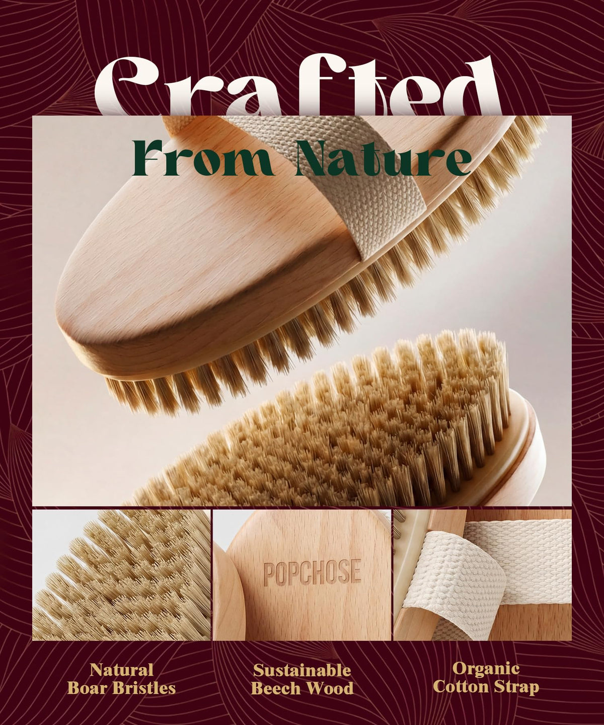 POPCHOSE polished wooden handle detail for comfortable, controlled grip