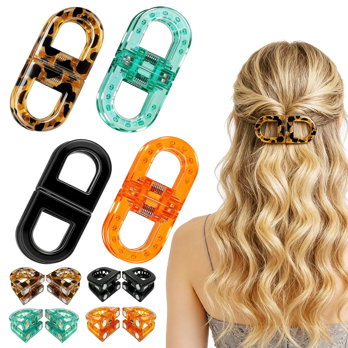 POPLOPP front view of four magnetic hair clips showing compact design and strong hold
