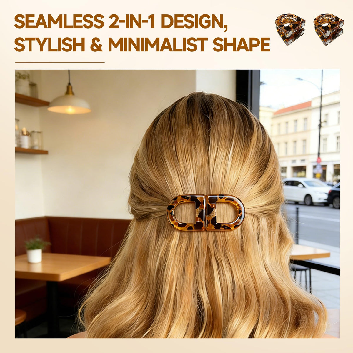 POPLOPP clip in use securing a half-up hairstyle for quick everyday styling