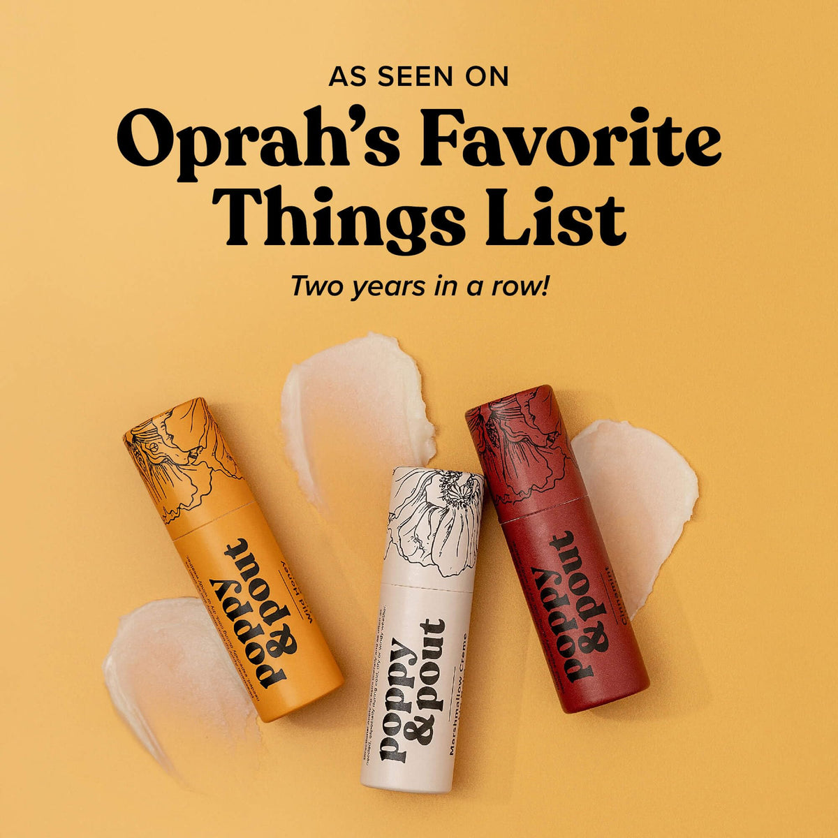 Poppy & Pout beeswax and organic coconut oil ingredients shown for nourishing hydration