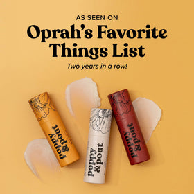 Poppy & Pout beeswax and organic coconut oil ingredients shown for nourishing hydration