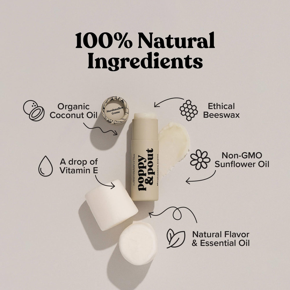 Poppy & Pout cardboard tube detail highlighting recyclable design and reduced plastic