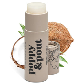 Poppy & Pout front packaging view showing product branding and coconut scent benefit
