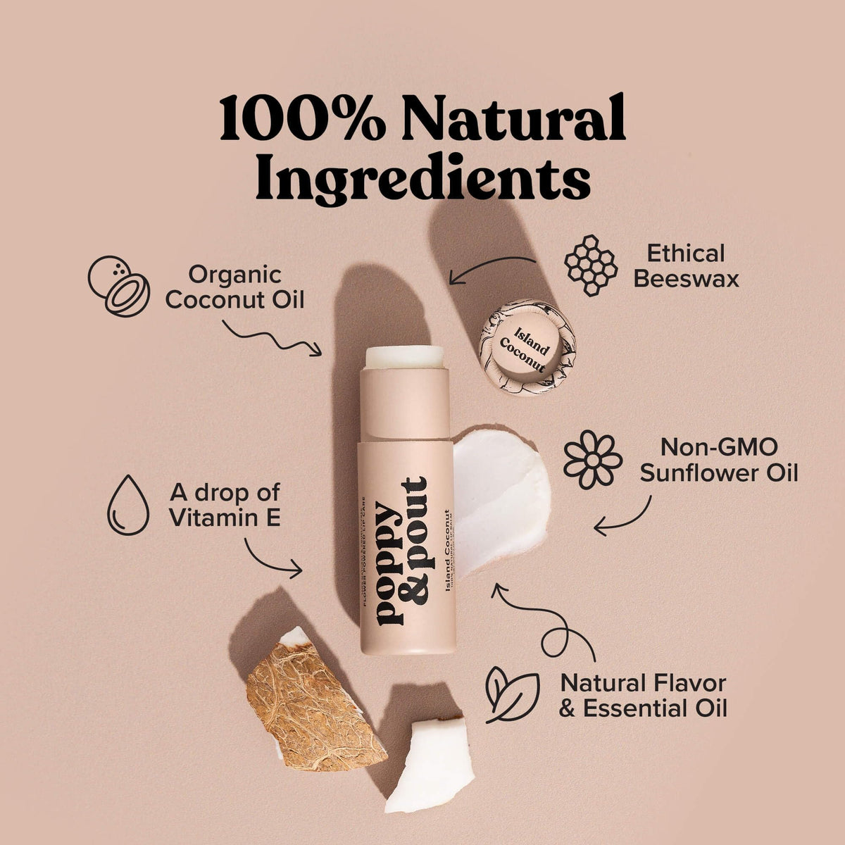 Poppy & Pout open tube revealing smooth balm texture for long-lasting hydration