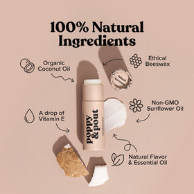 Poppy & Pout open tube revealing smooth balm texture for long-lasting hydration