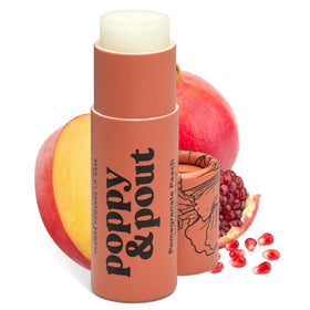 Poppy & Pout front packaging showing pomegranate peach flavor and jumbo size benefit
